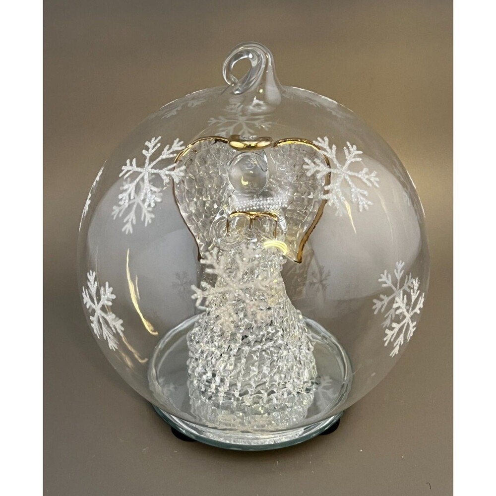 Sorelle Crystal Angel Glass Globe Ornament Color Changing Lights Snowflakes EUC